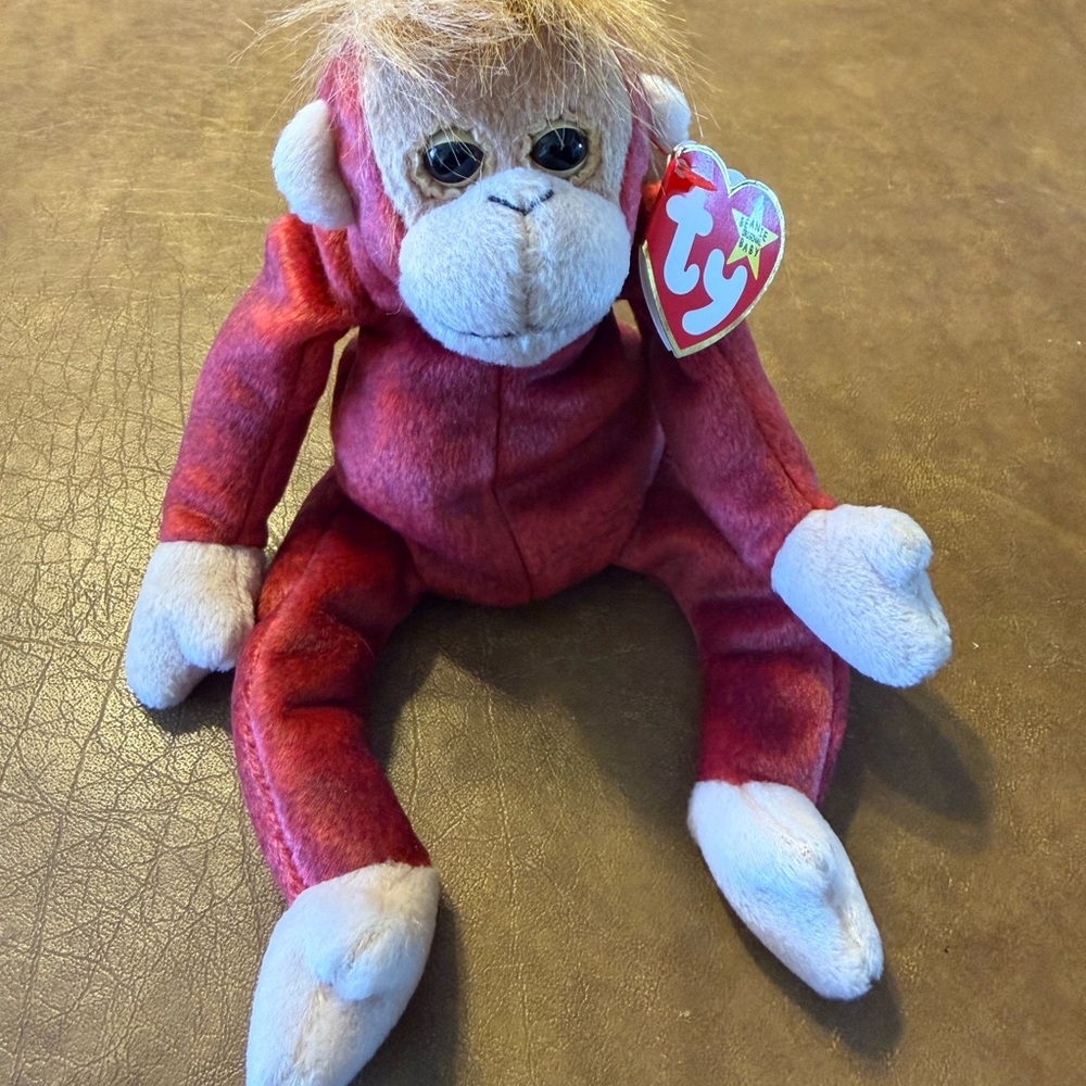 NWT Ty Red and White Monkey “Schweetheart” Plush Beanie Baby - Vintage